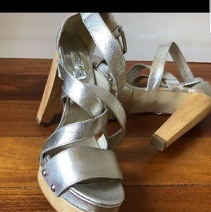 Michael Kors Silver Platform Strappy Clog Heels